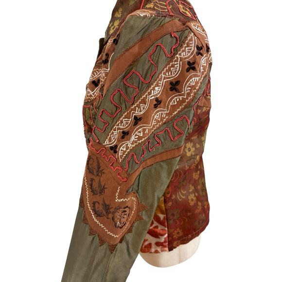 Vtg 90s Life Style Petite Jacket Patch‎ Work Velvet Burn Out Fall Boho Sz M Art - Picture 6 of 13